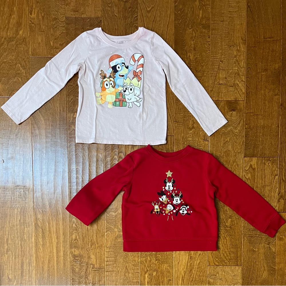 Toddler Girls Jumping Beans Christmas Shirts - 5T - Bluey + Mickey Mouse